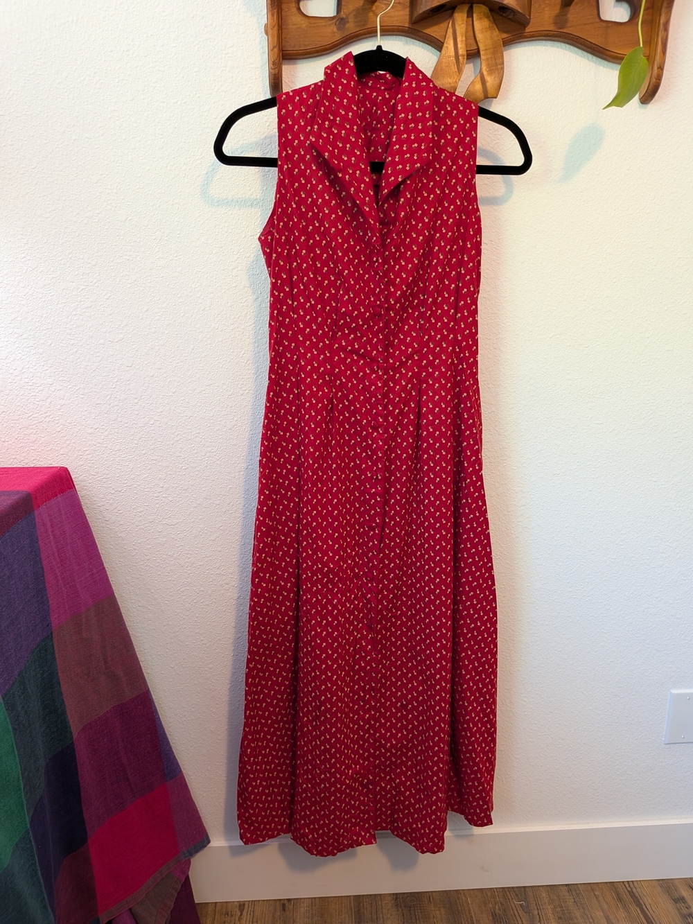 Vintage Cotton Sleeveless Red Patterned Midi Dress